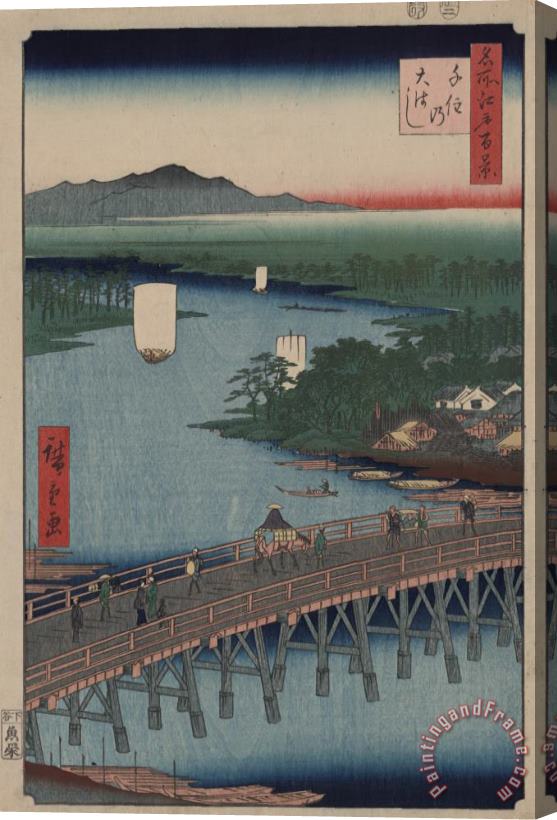 Ando Hiroshige Great Bridge at Senju Stretched Canvas Painting / Canvas Art