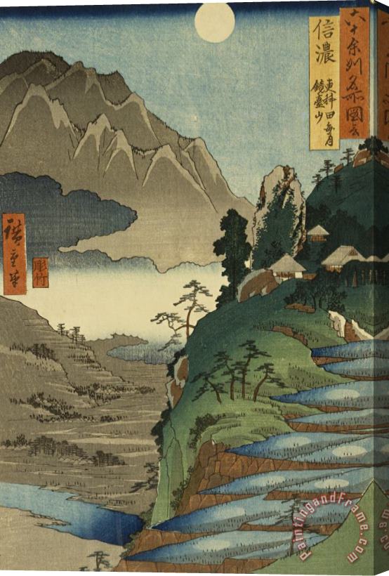 Ando Hiroshige Mt. Kyodai And The Moon Reflected in The Rice Fields at Sarashina in Shinano Province, No. 25 From Famous Views of The 60 Odd Provinces Stretched Canvas Print / Canvas Art