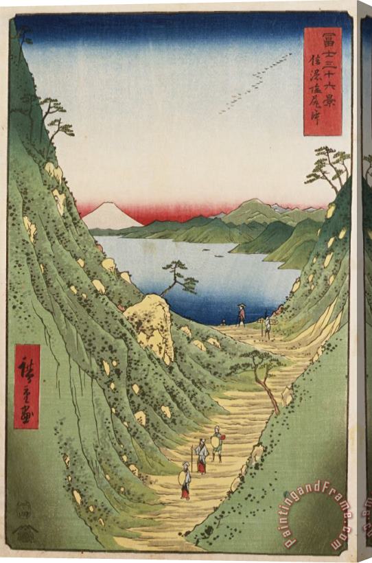 Ando Hiroshige Shiojiri Pass in Shinano Province, From 'thirty Six Views of Mount Fuji' Stretched Canvas Painting / Canvas Art