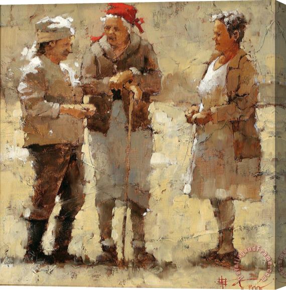 Andre Kohn Neighborhood Gossips Stretched Canvas Painting / Canvas Art