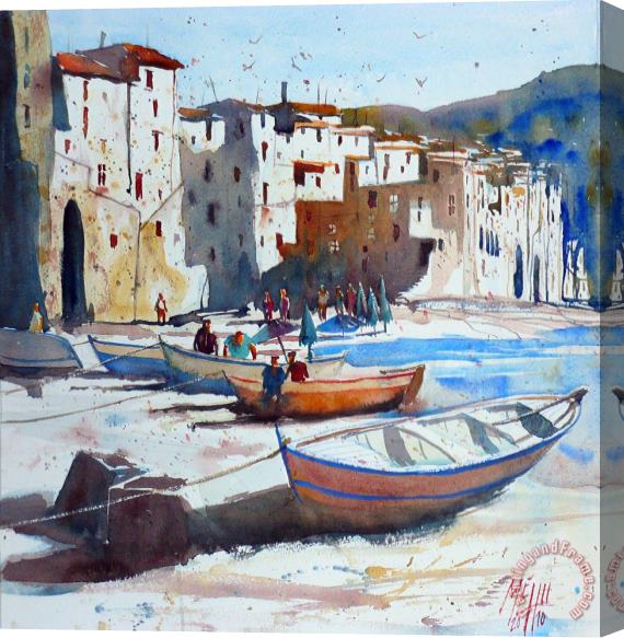 Andre Mehu On the beach of Cefalu Stretched Canvas Print / Canvas Art
