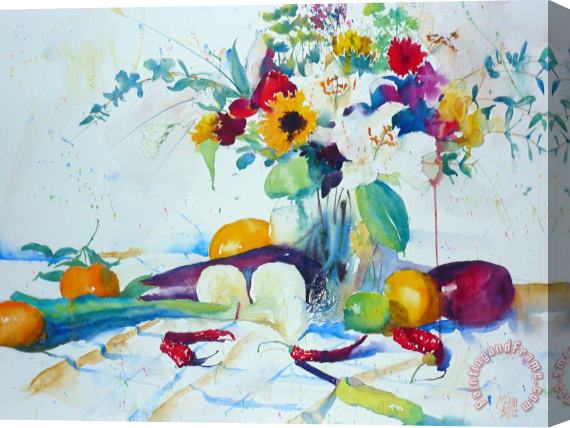Andre Mehu White onions bouquet and red peppers Stretched Canvas Print / Canvas Art