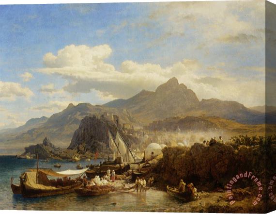 Andreas Achenbach A Busy Town on The Levantine Coast Stretched Canvas Print / Canvas Art