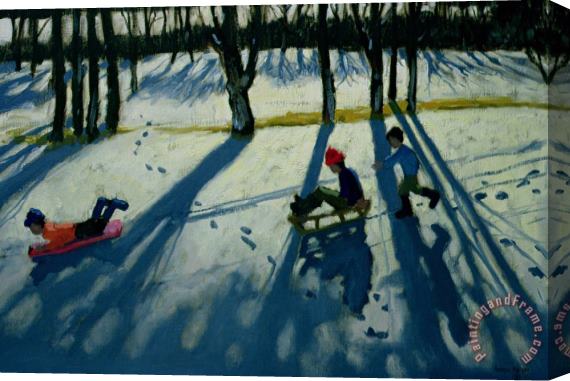 Andrew Macara Boys Sledging Stretched Canvas Print / Canvas Art