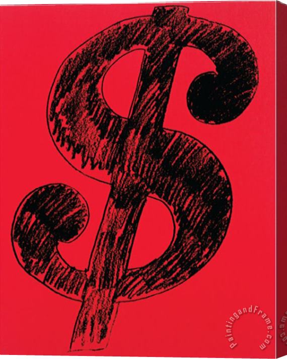 Andy Warhol Dollar Sign C 1981 Black on Red Stretched Canvas Painting / Canvas Art