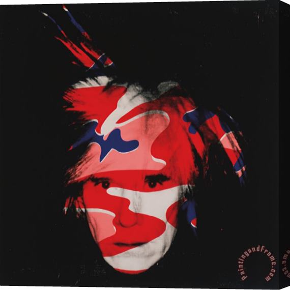 Andy Warhol Self Portrait C 1986 Red White And Blue Camo Stretched Canvas Painting / Canvas Art