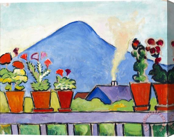 August Macke Geraniums Before Blue Mountain Stretched Canvas Painting / Canvas Art