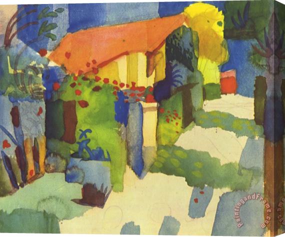 August Macke House In The Garden Stretched Canvas Painting / Canvas Art