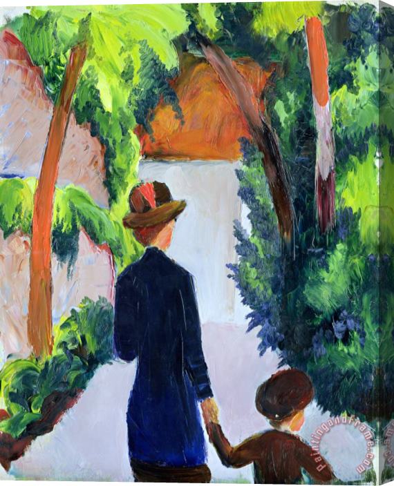 August Macke Mother and Child in the Park Stretched Canvas Painting / Canvas Art