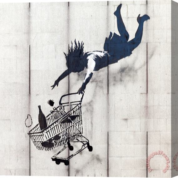 Banksy Shop Until You Drop in Mayfair Stretched Canvas Print / Canvas Art
