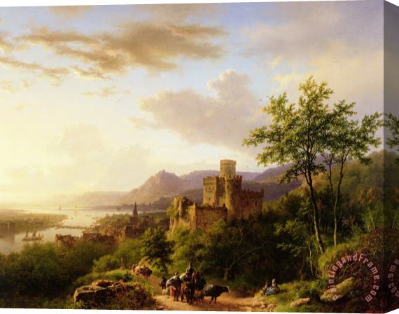 Barend Cornelis Koekkoek Travellers on a Path in an extensive Rhineland Landscape Stretched Canvas Painting / Canvas Art