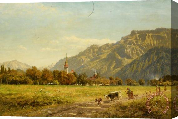 Benjamin Williams Leader A Fine Autumn Day at Interlaken Stretched Canvas Print / Canvas Art