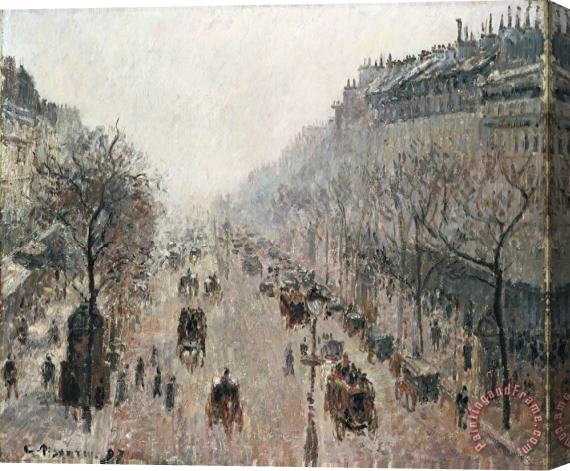Camille Pissarro Boulevard Montmartre on a Sunny Foggy Morning Stretched Canvas Print / Canvas Art