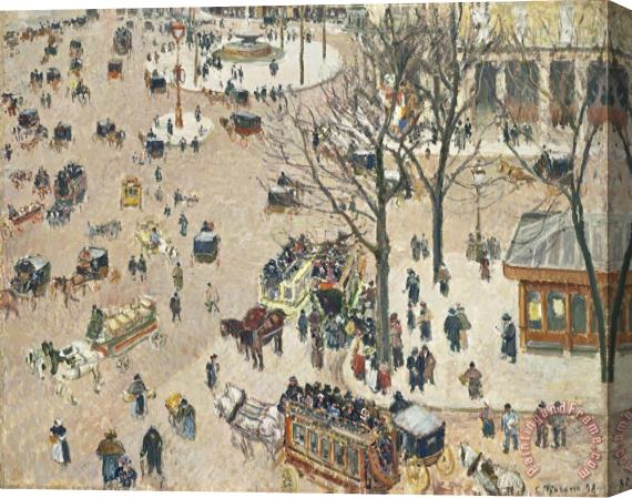 Camille Pissarro La Place Du Theatre Francais Stretched Canvas Print / Canvas Art