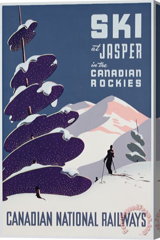 Canadian School Poster Advertising The Canadian Ski Resort Jasper Stretched Canvas Painting / Canvas Art