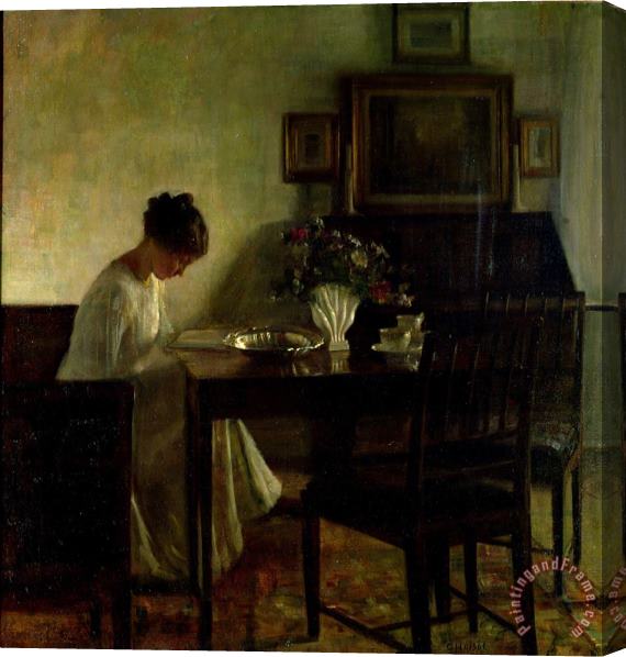 Carl Holsoe Girl Reading in an Interior Stretched Canvas Painting / Canvas Art