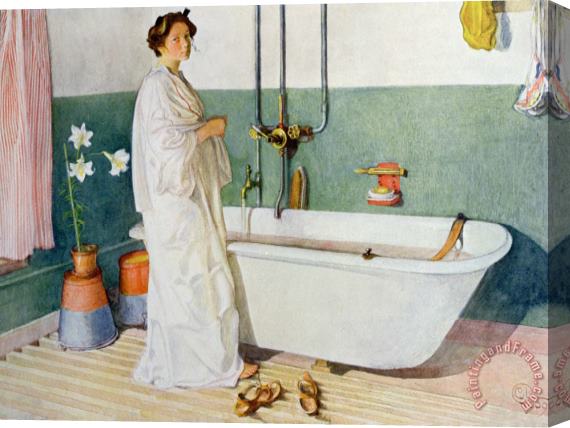 Carl Larsson Bathroom Scene Lisbeth Stretched Canvas Painting / Canvas Art