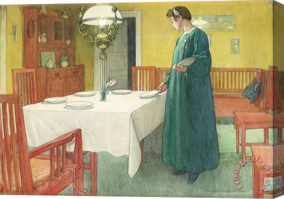 Carl Larsson The Household (lisbeth Setting The Table) Stretched Canvas Print / Canvas Art