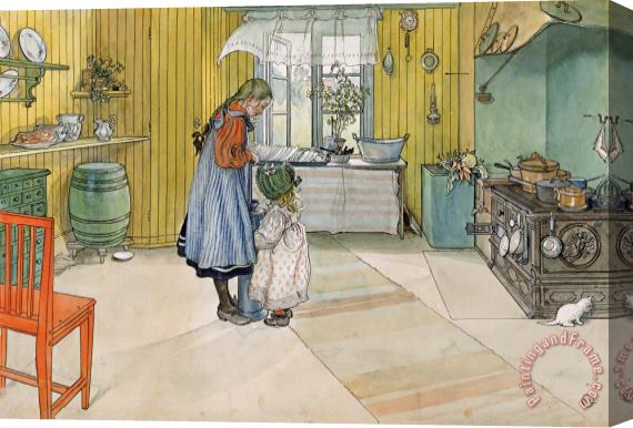Carl Larsson The Kitchen From A Home Series Stretched Canvas Painting / Canvas Art