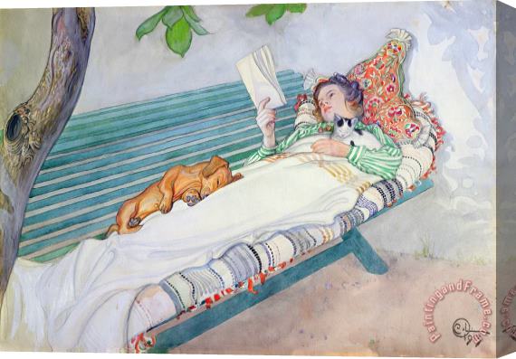 Carl Larsson Woman Lying on a Bench Stretched Canvas Print / Canvas Art