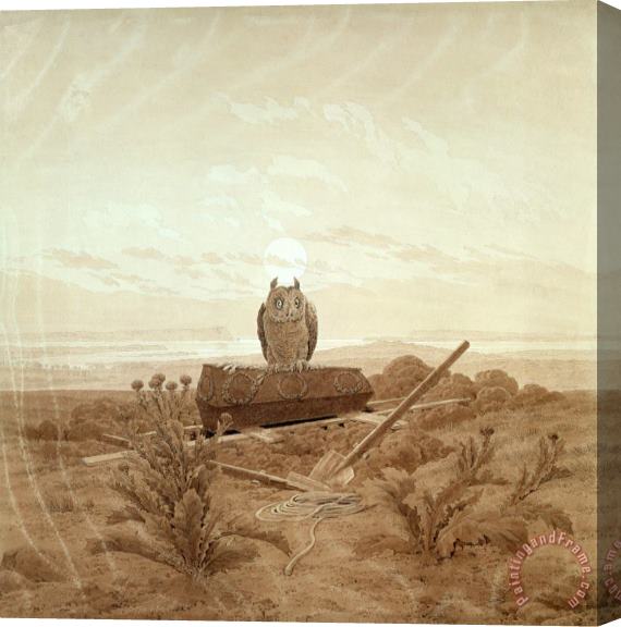 Caspar David Friedrich Landscape with Grave, Coffin And Owl (sepia Ink And Pencil on Paper) Stretched Canvas Print / Canvas Art