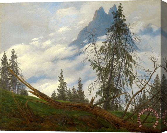 Caspar David Friedrich Mountain Peak with Drifting Clouds Stretched Canvas Painting / Canvas Art