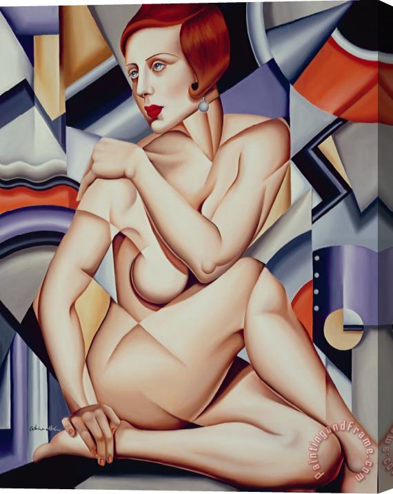 Catherine Abel Cubist Nude Orange and Purple Stretched Canvas Painting / Canvas Art