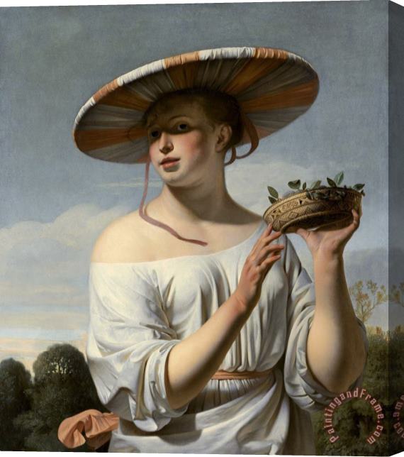 Cesar van Everdingen Young Woman with a Large Hat Stretched Canvas Print / Canvas Art