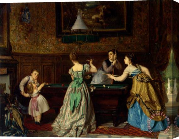 Charles Edouard Boutibonne Ladies Playing Billiards Stretched Canvas Print / Canvas Art