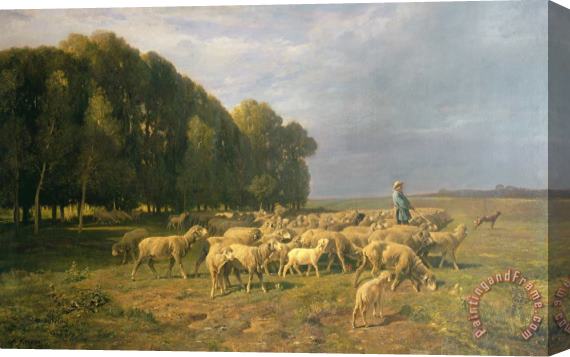 Charles Emile Jacque Flock of Sheep in a Landscape Stretched Canvas Painting / Canvas Art