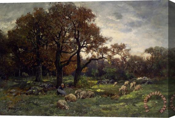 Charles Emile Jacque Sheperdess in a Forest at Dusk Stretched Canvas Painting / Canvas Art