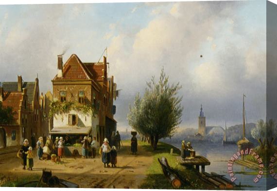 Charles Henri Joseph Leickert A Town View with Figures by a Market Street Stall Stretched Canvas Painting / Canvas Art