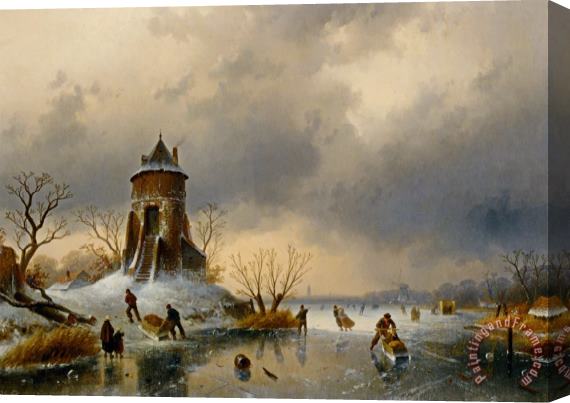 Charles Henri Joseph Leickert A Winter Landscape with Skaters on The Ice Stretched Canvas Print / Canvas Art