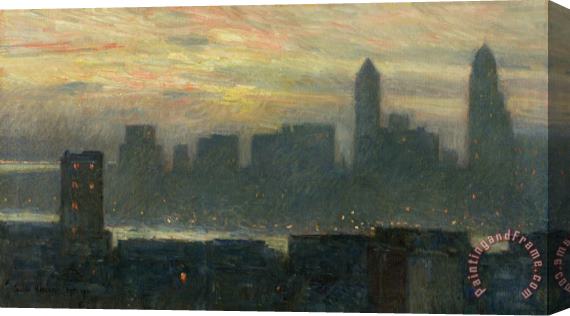 Childe Hassam Manhattans Misty Sunset Stretched Canvas Painting / Canvas Art