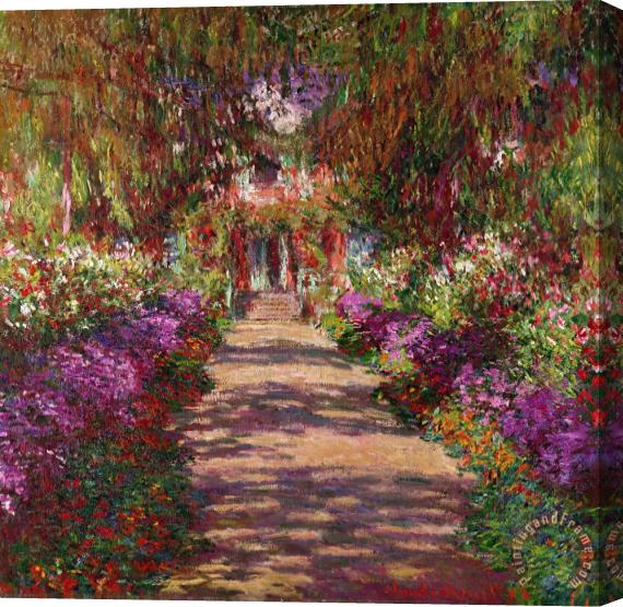 Claude Monet A Pathway in Monets Garden Giverny Stretched Canvas Painting / Canvas Art