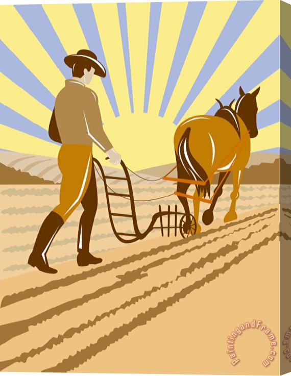 Collection 10 Farmer and Horse plowing Stretched Canvas Print / Canvas Art