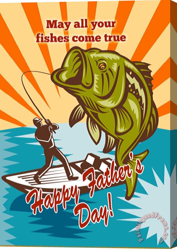 Collection 10 Fly Fisherman on boat catching largemouth bass Stretched Canvas Painting / Canvas Art