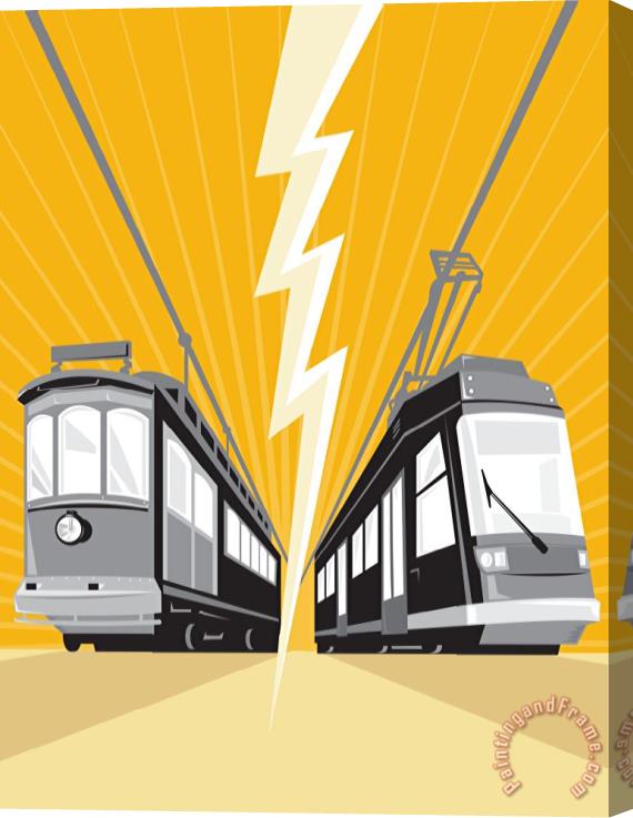 Collection 10 Vintage and Modern Streetcar Tram Train Stretched Canvas Print / Canvas Art