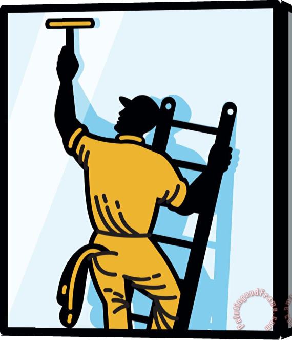 Collection 10 Window Cleaner Worker Cleaning Ladder Retro Stretched Canvas Painting / Canvas Art