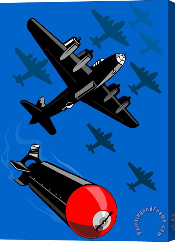 Collection 10 World War Two Bomber Airplanes Drop Bomb Retro Stretched Canvas Painting / Canvas Art