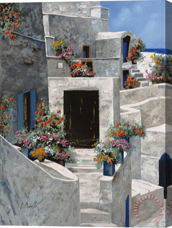 Collection 7 piccole case bianche di Grecia Stretched Canvas Print / Canvas Art