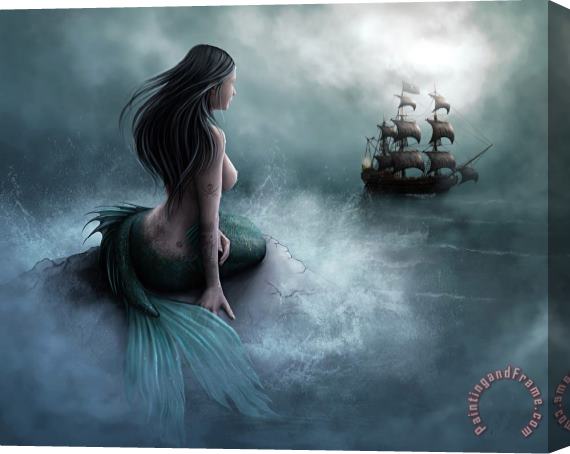 Collection Mermaid And Pirate Ship Stretched Canvas Print / Canvas Art