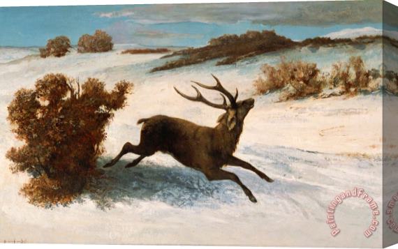 Courbet, Gustave Deer Running in The Snow Stretched Canvas Print / Canvas Art