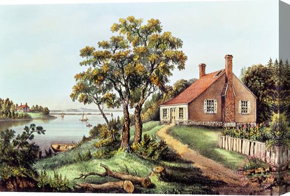 Currier and Ives The Birthplace Of Washington At Bridges Creek Stretched Canvas Painting / Canvas Art