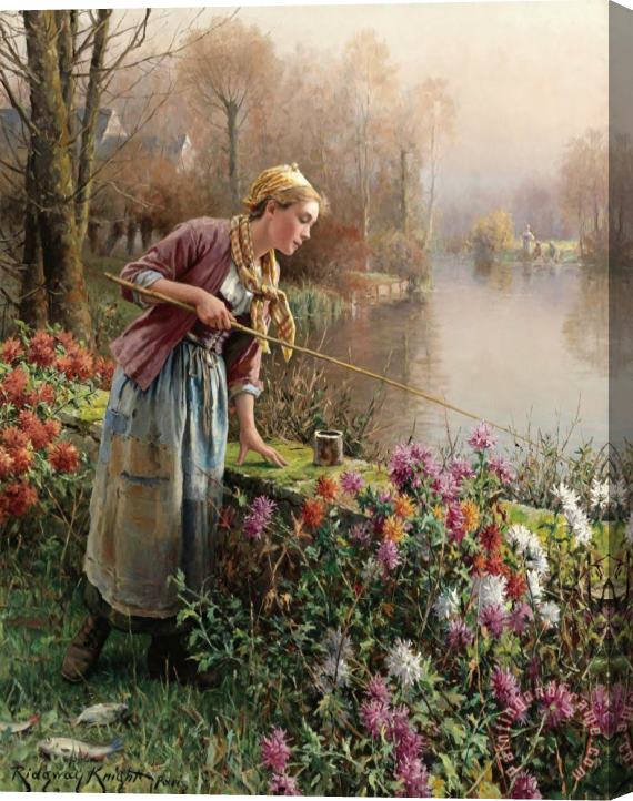 Daniel Ridgway Knight Brittany Girl Fishing Stretched Canvas Painting / Canvas Art