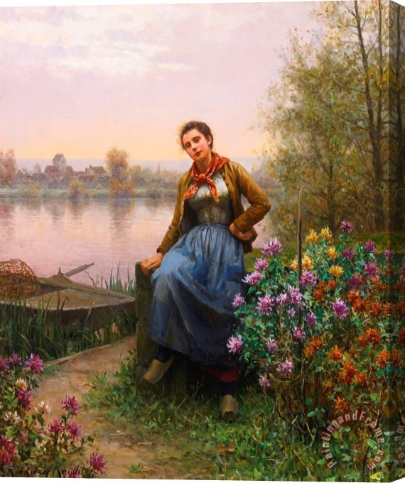 Daniel Ridgway Knight On The River's Edge Stretched Canvas Painting / Canvas Art