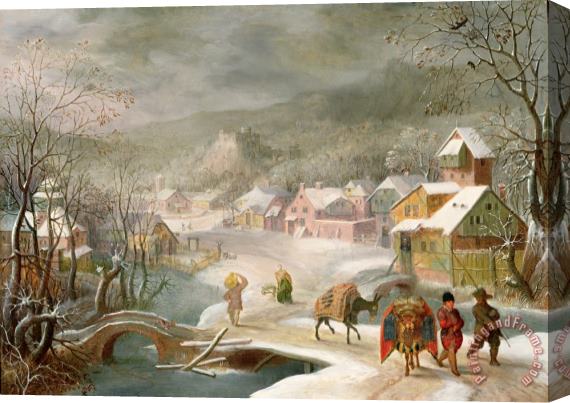 Denys van Alsloot A Winter Landscape with Travellers on a Path Stretched Canvas Print / Canvas Art