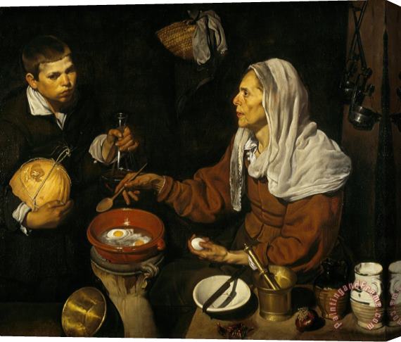 Diego Rodriguez de Silva y Velazquez An Old Woman Cooking Eggs Stretched Canvas Painting / Canvas Art