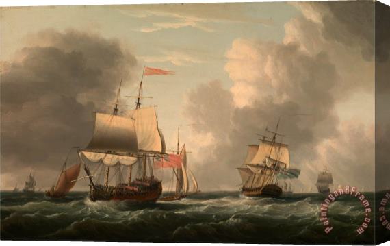 Dominic Serres An English Two Decker Lying Hove To, with Other Ships And Vessels in a Fresh Breeze Stretched Canvas Print / Canvas Art