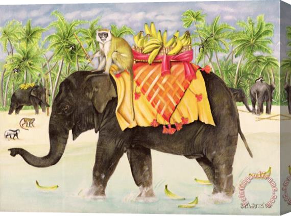 EB Watts Elephants With Bananas Stretched Canvas Painting / Canvas Art